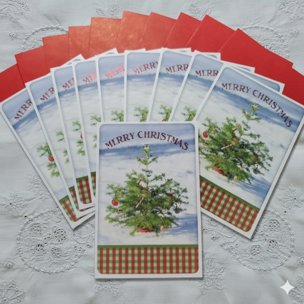 Christmas 10 Pack Greeting Cards Tree Festive Holiday Family Friends Hallmark